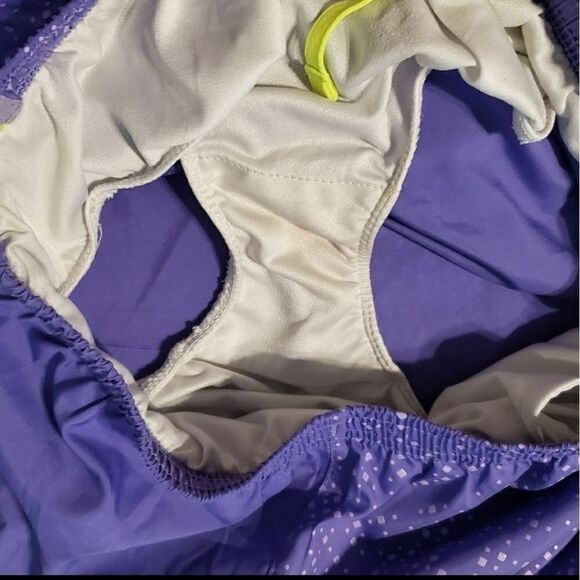 L NIKE DRI-FIT TEMPO PURPLE YELLOW SHORTS W/ PANTY LINER large - Picture 5 of 6